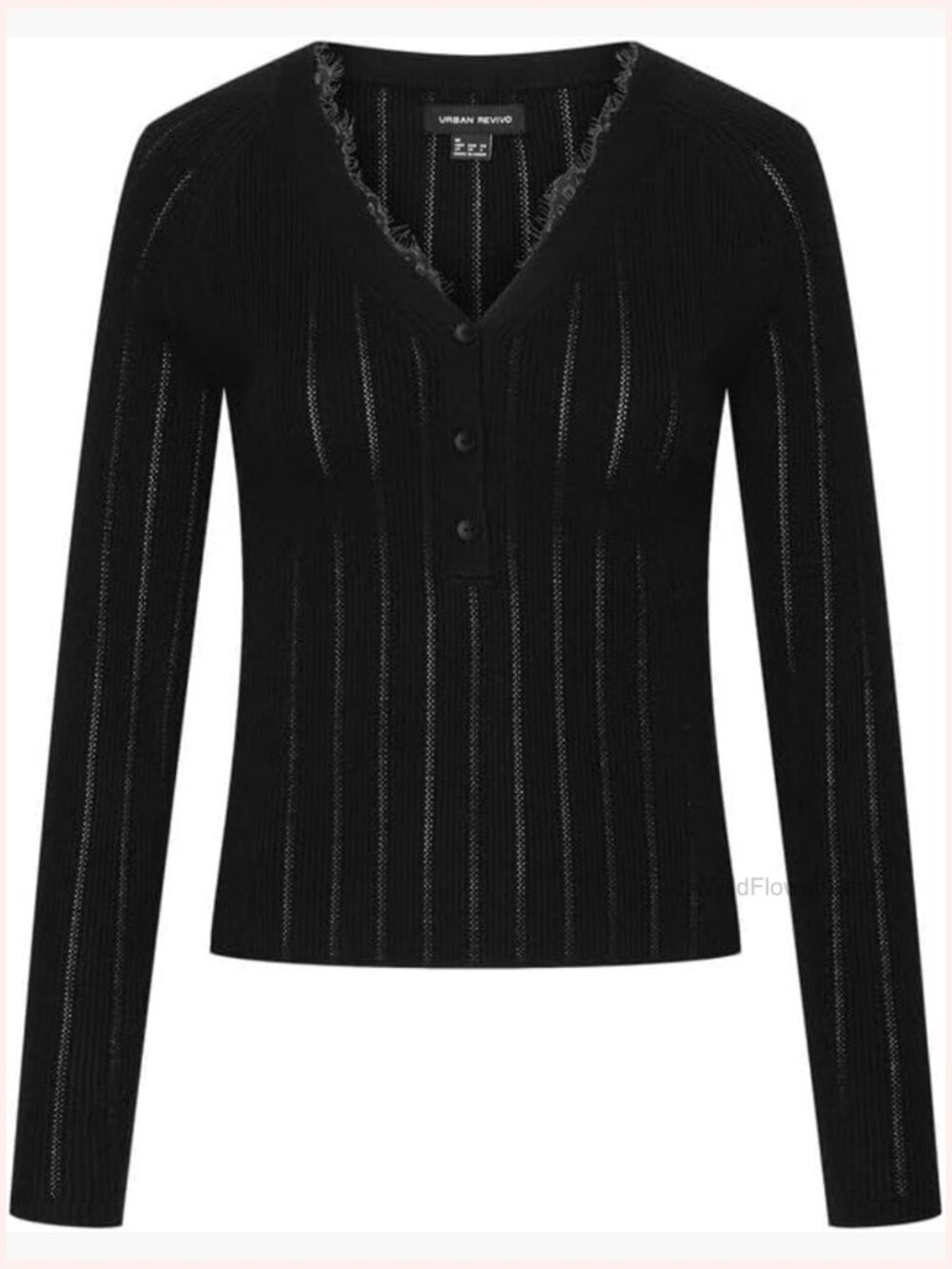 Women's Lace V-Neck Cropped Sweater Ribbed Hollow Out Knit Top